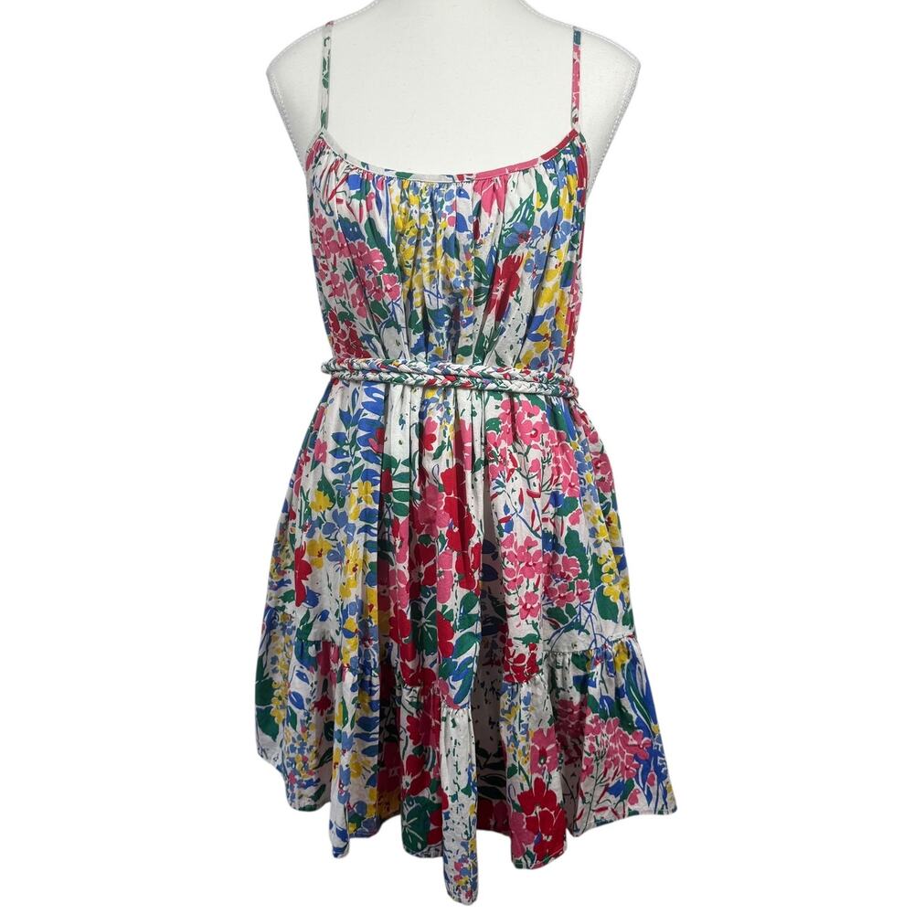 Aakaa Dress Women M Floral Multicolor Tie Mini Tank Tiered Cottage Concert Boho